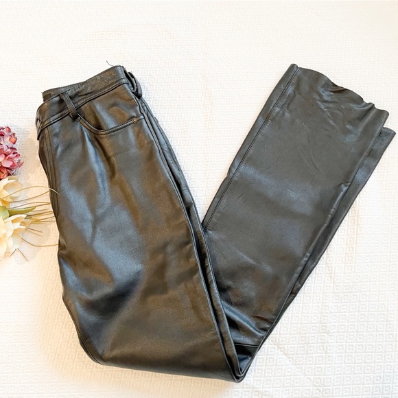 Trek New York Black Leather Boot Cut Raw Edge Pants Size 6 (Tall) - Picture 10 of 13